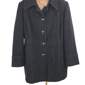 London Fog Coat Womens XL Black Wool Blend Button Front‎ Lined Car Coat Corpcore